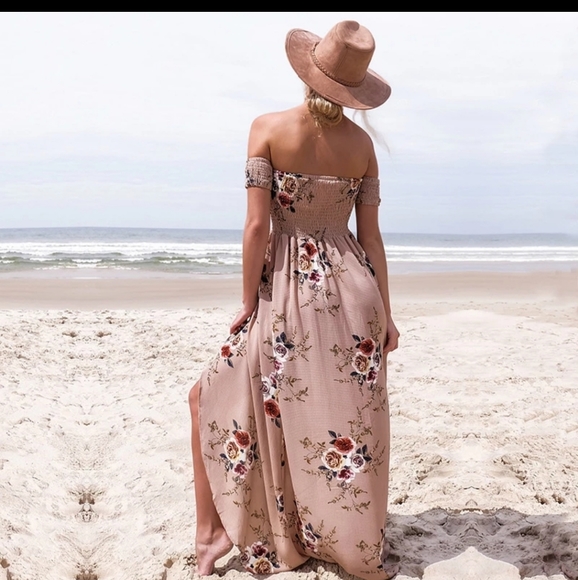 NWT Smocked Floral off shoulder maxi sundress beach dress - Picture 2 of 7